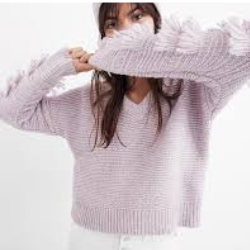 Madewell Fringe Sleeve Purple Sweater sz L